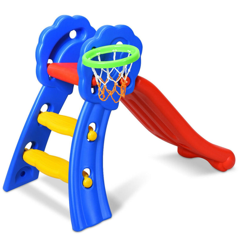 Indoor Kids Plastic Folding Slide with Basketball Hoop - 2 Step