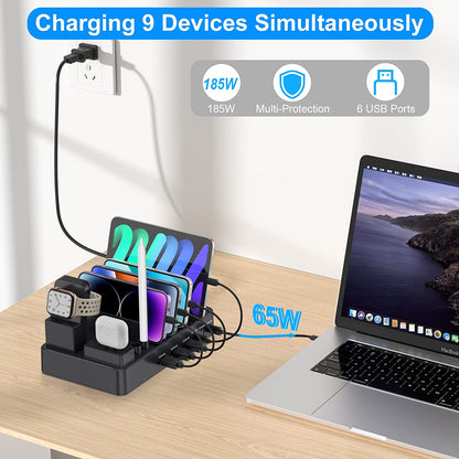 9-in-1 USB Charging Station with 185W Power Delivery, 65W Charger Port, Compatible for Multiple Devices including Laptops, Smartphones, Tablets & More