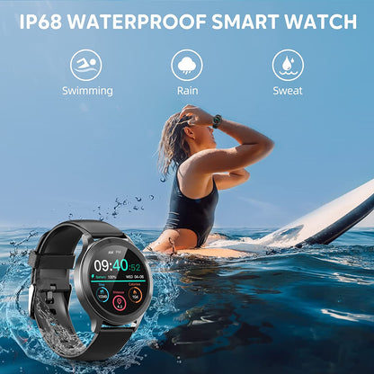 Bluetooth Call Smart Watch with Touch Screen, IP68 Waterproof Fitness Tracker, 100+ Sports Modes, and Android/iOS Compatibility - Black