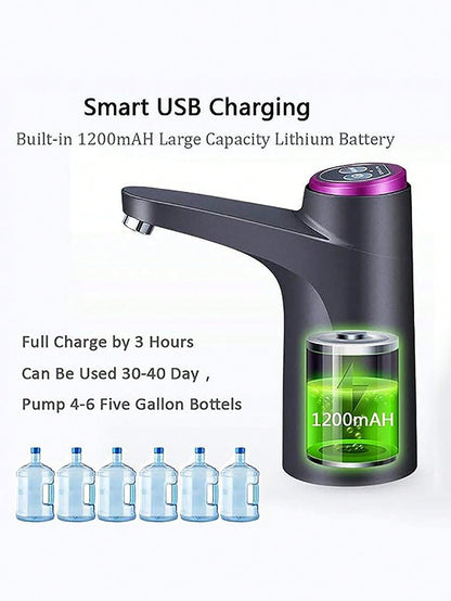 Portable Water Bottle Pump for Universal 3, 4 and 5 Gallon Dispensers with USB Charging and Automatic Shutdown Switch