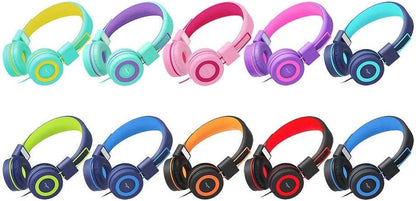 Foldable Adjustable On-Ear Headphones for Kids - Compatible with Cellphones, Computers, MP3/4, Kindles, School Tablets - Green/Purple