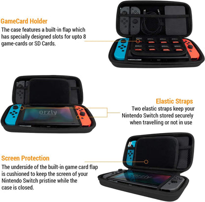 Protective Travel Carry Case for Nintendo Switch and New Switch OLED Console - Black Hard Shell with Pockets for Accessories and Games