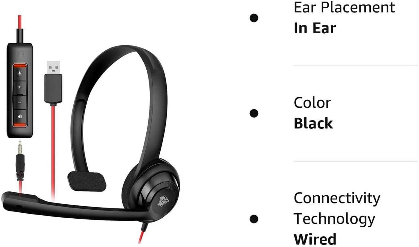 Professional USB Headset with Noise Cancelling Microphone, In-Line Control, Lightweight Design, and Enhanced Comfort for Laptop and PC