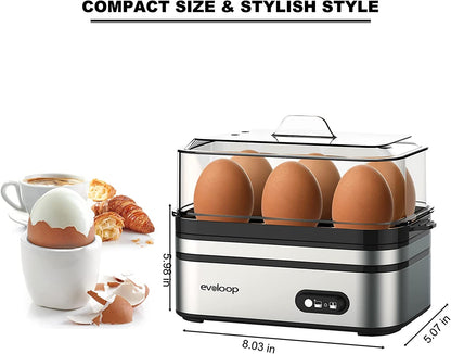 Electric Egg Cooker with 6 Egg Capacity, Soft, Medium, and Hard Boiled Options, Poacher, Omelet Maker, and Auto Shut-Off Feature, BPA Free