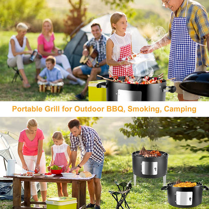 Portable Charcoal BBQ Grill with Smoker Combo: Ideal for Outdoor Cooking, Backyard Patio Barbecues, Camping, and Outdoor Smoking