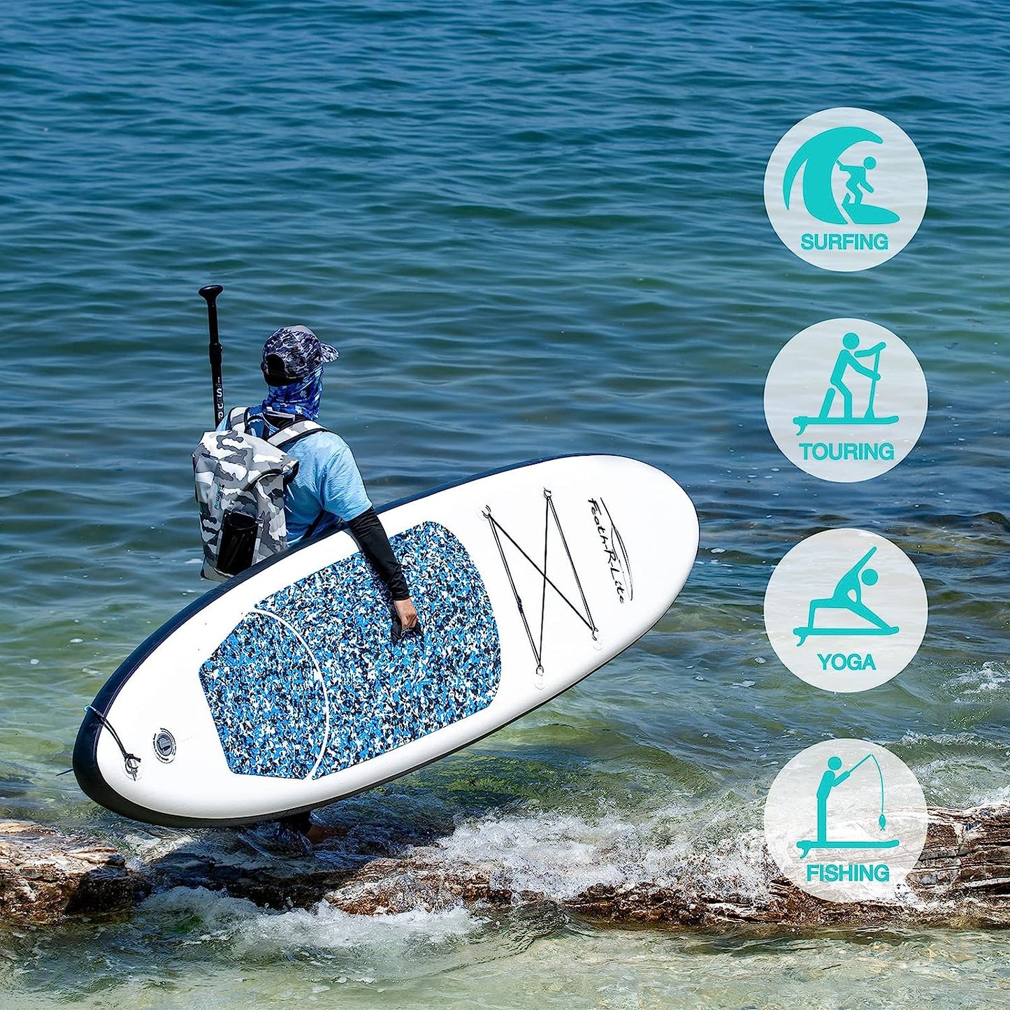  10'X30''X6'' Ultra-Light Inflatable Stand up Paddle Board with Complete Accessories Set: Paddleboard, Three Fins, Adjustable Paddle, Pump, Backpack, Leash, and Waterproof Phone Bag