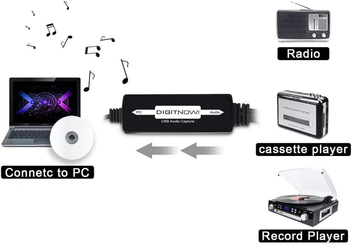 USB Audio Capture Card: Vinyl Cassette Tape to Digital MP3 Converter, Compatible with Mac & Windows 10/8.1/8/7/Vista/XP