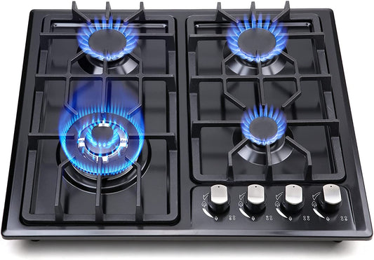 22-Inch Built-In Stainless Steel Gas Cooktop with 4 Burners, NG/LPG Conversion Kit, Thermocouple Protection, and Easy-Clean Design