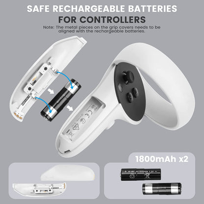 VR Charging Dock for Oculus Quest 2: Charging Station with Rechargeable Batteries, USB-C Charger, and Elite Strap Compatibility