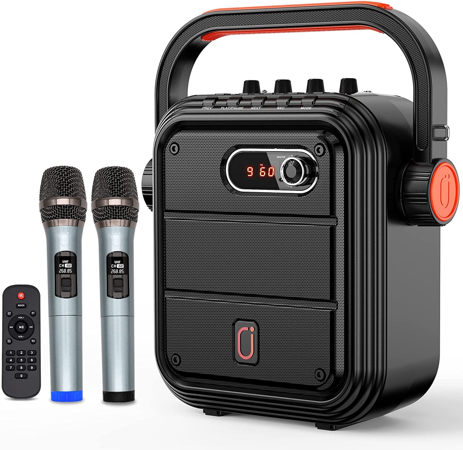 Professional Karaoke System with Dual UHF Wireless Microphones, High Capacity Battery, and Bluetooth 5.0 Connectivity - Ideal for Parties, Events, and Performances