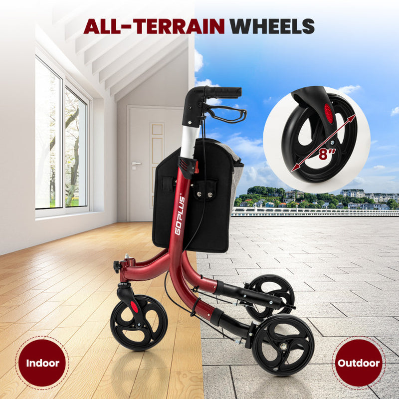 Adjustable Handle 3-Wheel Rolling Walker for Enhanced Mobility