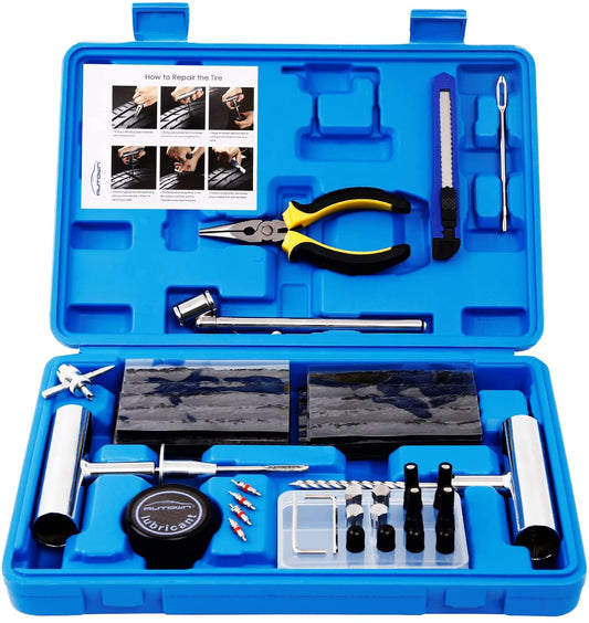  68-Piece Tire Repair Kit - Heavy Duty Universal Tools for Puncture Fixes, Flat Tire Plugs, and Patching for Cars, Motorcycles, Trucks, ATVs, Tractors, RVs