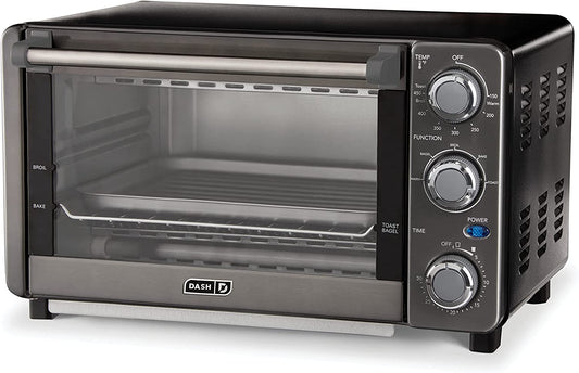 DASH Quartz Technology Express Countertop Toaster Oven - Bake, Broil, and Toast with 4 Slice Capacity and Pizza Capability - Black