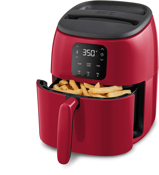 2.6 Quart Red Digital Air Fryer with Aircrisp Technology, Custom Presets, Temperature Control, and Auto Shut off Feature