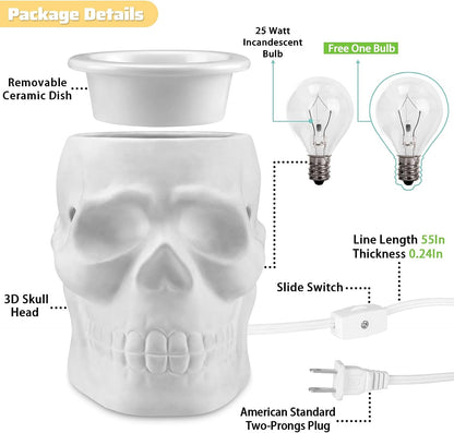 Resurgent Skull Ceramic Electric Wax Melt Warmer - Home Fragrance Oil Diffuser for Home Decor, Office, and Living Room, Ideal Gifts, Includes Two Bulbs