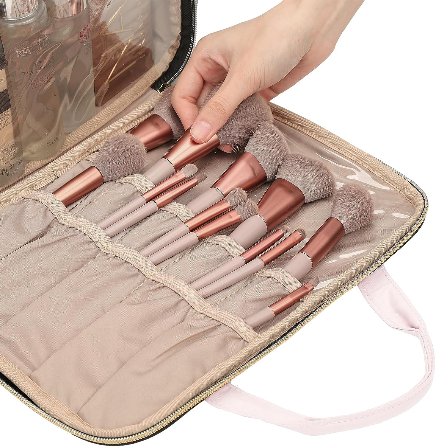 Portable Travel Makeup Bag: Professional Cosmetic Organizer for Travel-Sized Toiletries in Pink