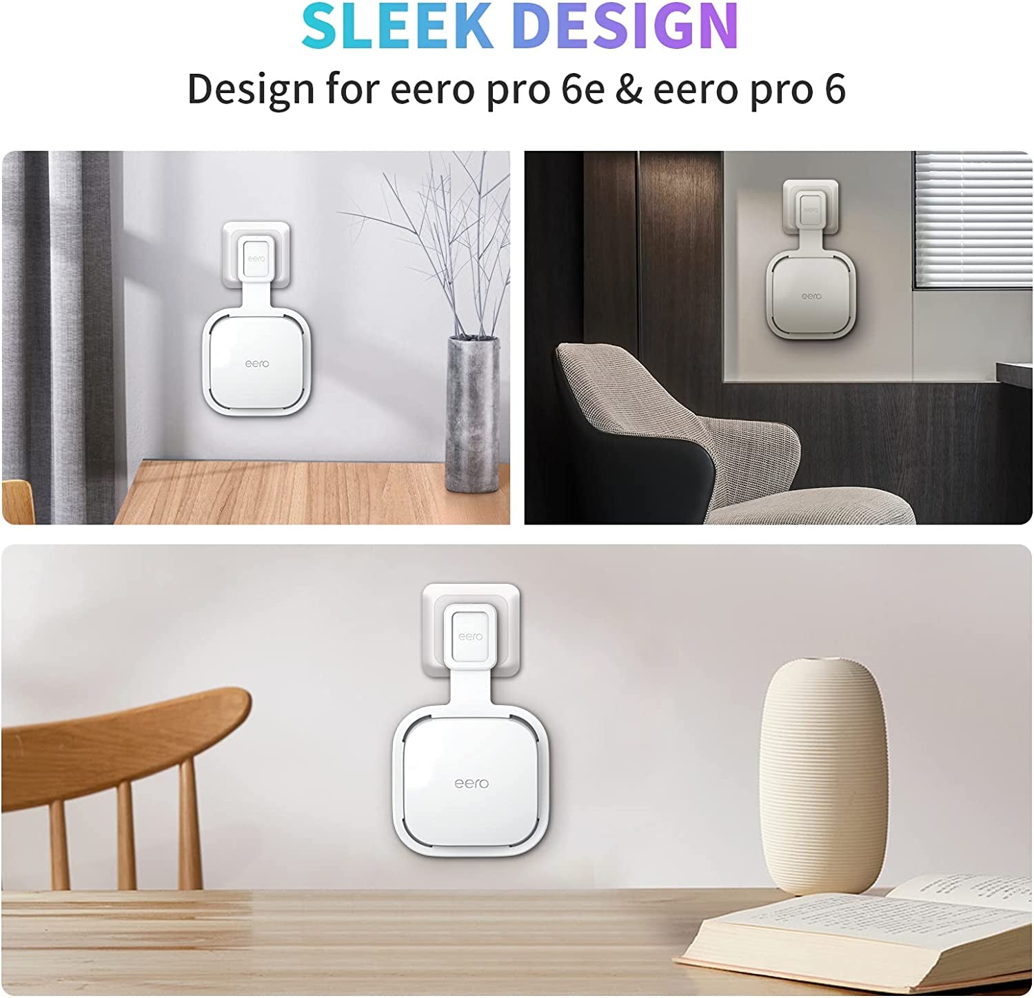 Upgraded Wall Mount Holder for Eero Pro 6E/Pro 6 Mesh Wi-Fi System - Outlet Wall Mount Stand Bracket for Eero Pro 6E Tri-Band Mesh - Wall Bracket for Eero Pro 6 Extender Router Wire Organizer (3-Pack)