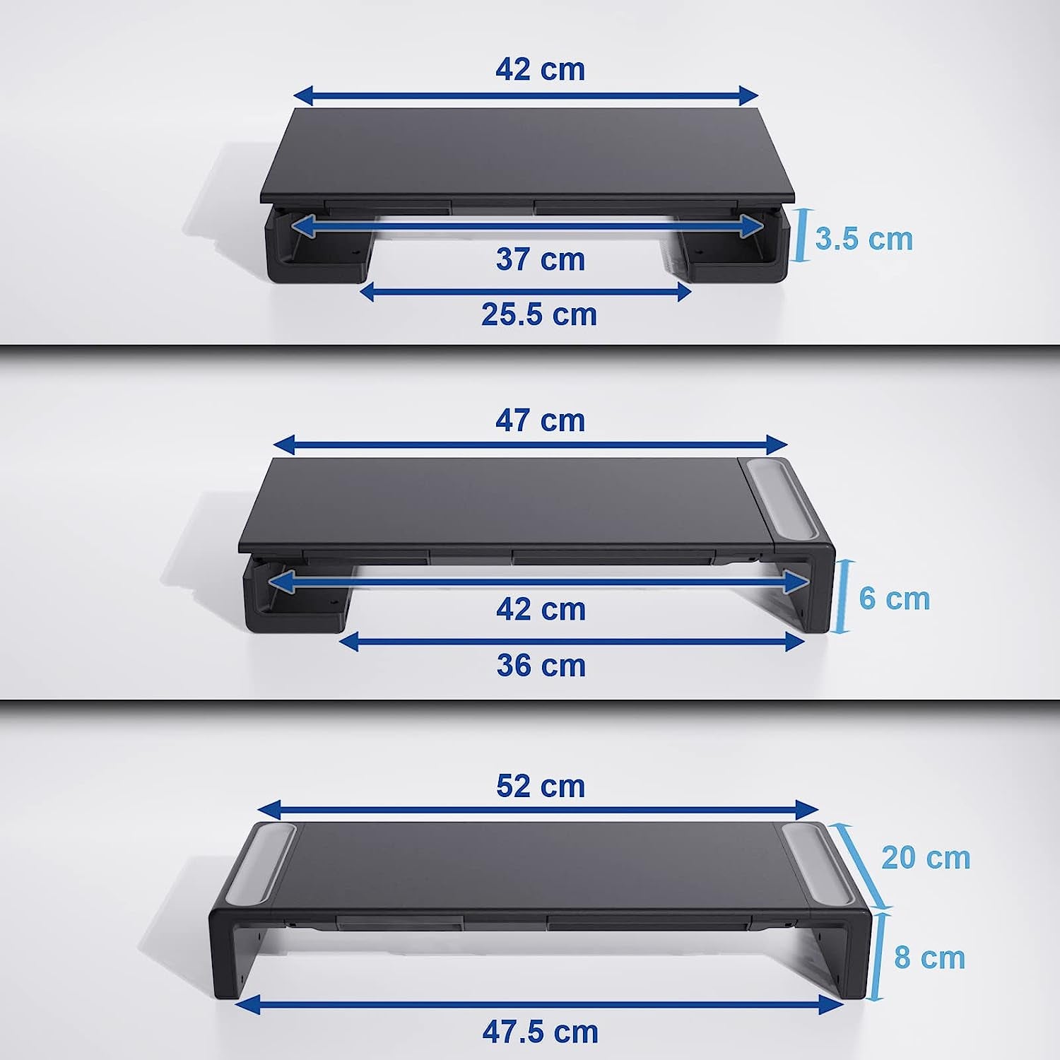 Foldable Monitor Stand Riser with Adjustable Height, Storage Drawer, Pen Slot, Phone Stand for Computer, Desktop, Laptop, Space-Saving Design