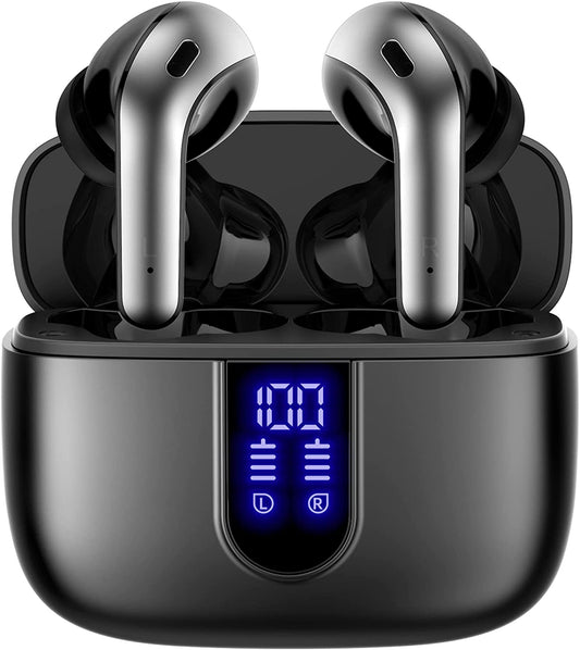 Wireless Bluetooth Earbuds with Extended Playback, LED Power Display, Wireless Charging Case, IPX5 Waterproof, In-Ear Design, Built-in Mic