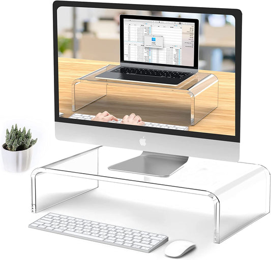 Clear Acrylic Monitor Stand Riser - Stylish Desk Accessory for Laptops, Computers, and Office Essentials
