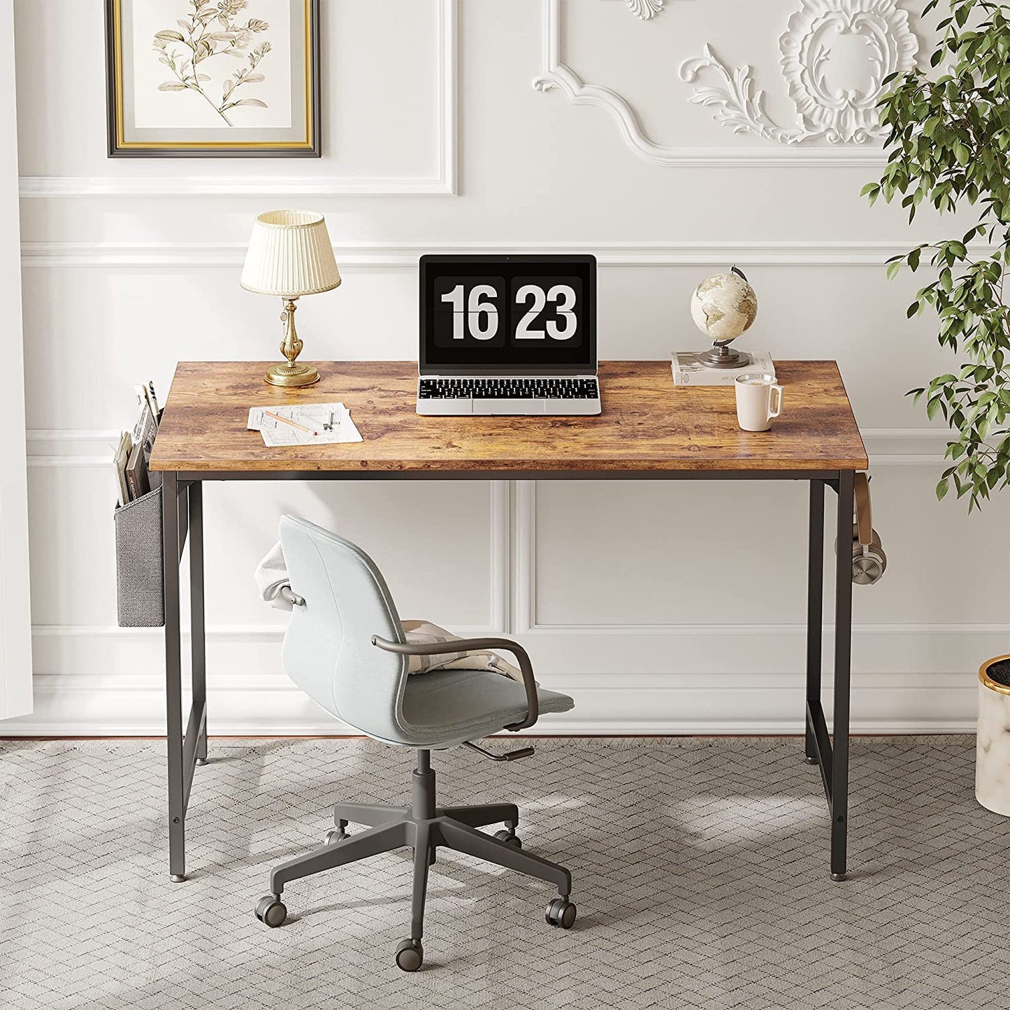40" Study Computer Desk for Home Office, Modern Style PC Table with Black Metal Frame and Rustic Brown Finish