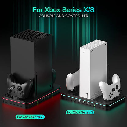 Vertical Cooling and Charging Stand for Xbox Series X/S Console and Controller, 7 Color Lights, Dock Station, 2 Rechargeable Battery Packs