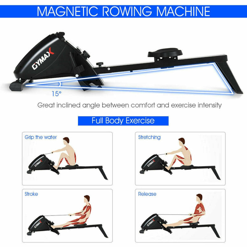 Premium Foldable Magnetic Rowing Machine with Adjustable Resistance and Quiet Operation