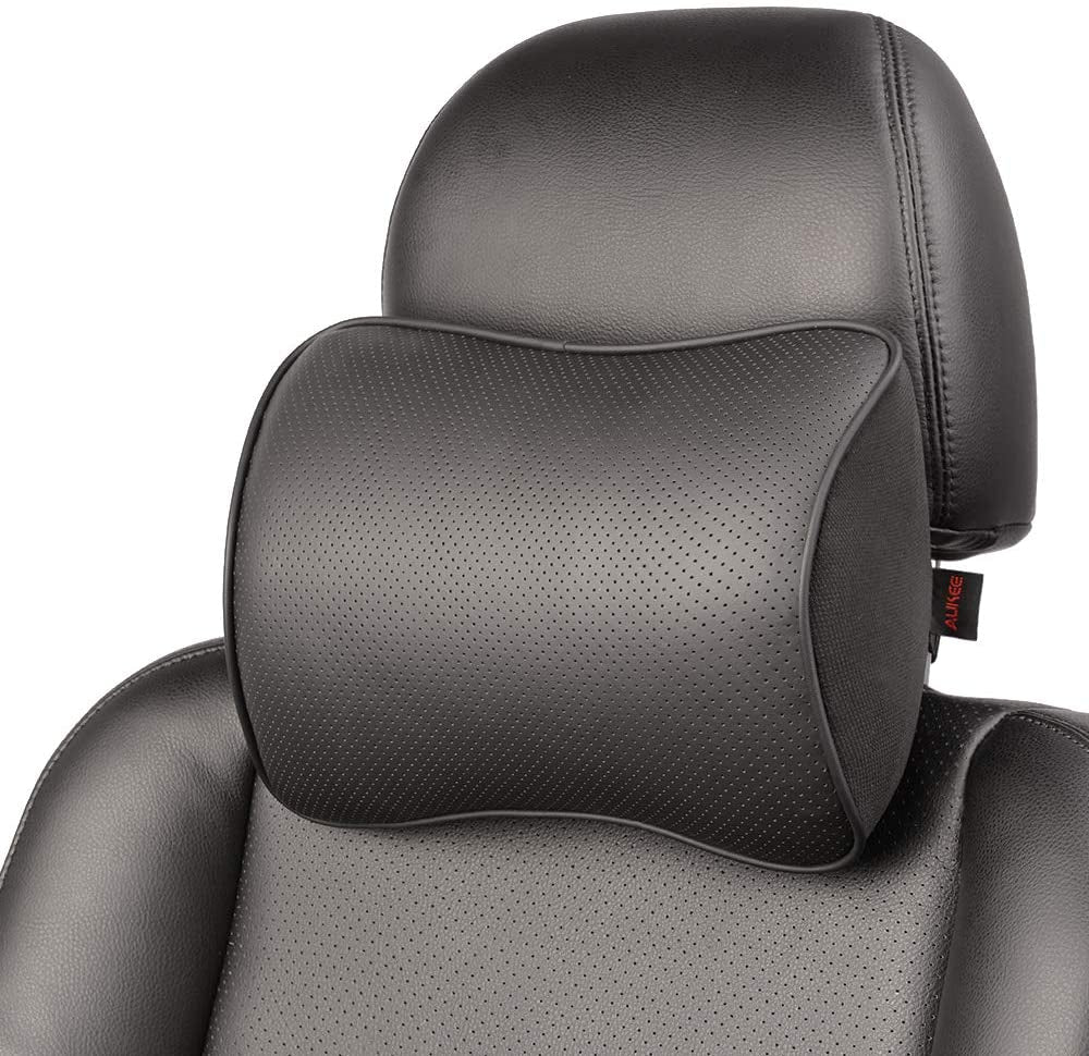 Memory Foam Car Neck Pillow Soft Leather Headrest for Driving Home Office Black (1PC)