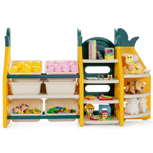 Multifunctional Children's Toy Storage Organizer with Bookshelf and Corner Rack