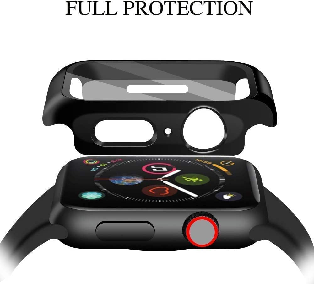 [2 Pack] Full Coverage Tempered Glass Screen Protector with Black Bumper Case for Apple Watch 44mm Series 6/SE/5/4 - Easy Installation, Bubble-Free Cover - Iwatch Accessories
