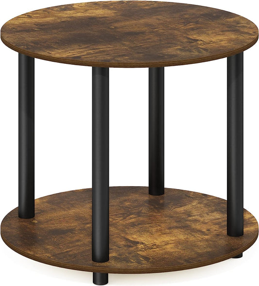 Amber Pine 2-Tier Round Wooden Small Coffee Table, Simple Design