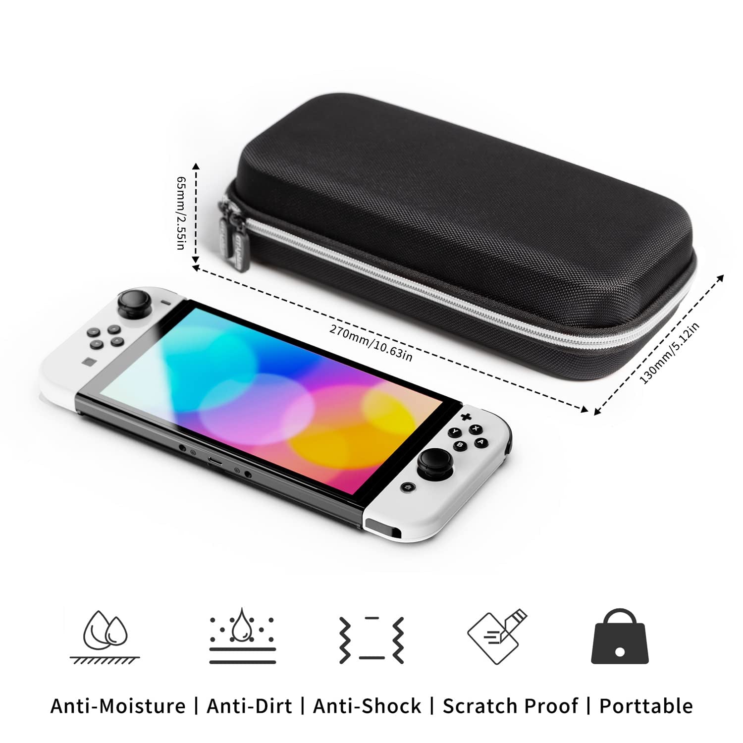 14-in-1 Accessories Kit for Nintendo Switch OLED Model 202, Includes Case, Clear Cover, Screen Protector, Silicone Joy-Con Skin, Thumb Grip Caps, USB Cable and More