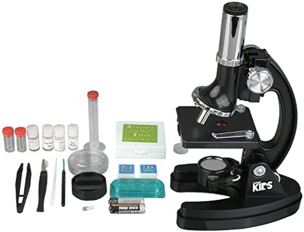 Amscope 120X-1200X 52-Piece Kids Beginner Microscope STEM Kit with Durable Metal Body, Plastic Slides, LED Illumination, and Portable Carrying Box (M30-Abs-Kt51), Black