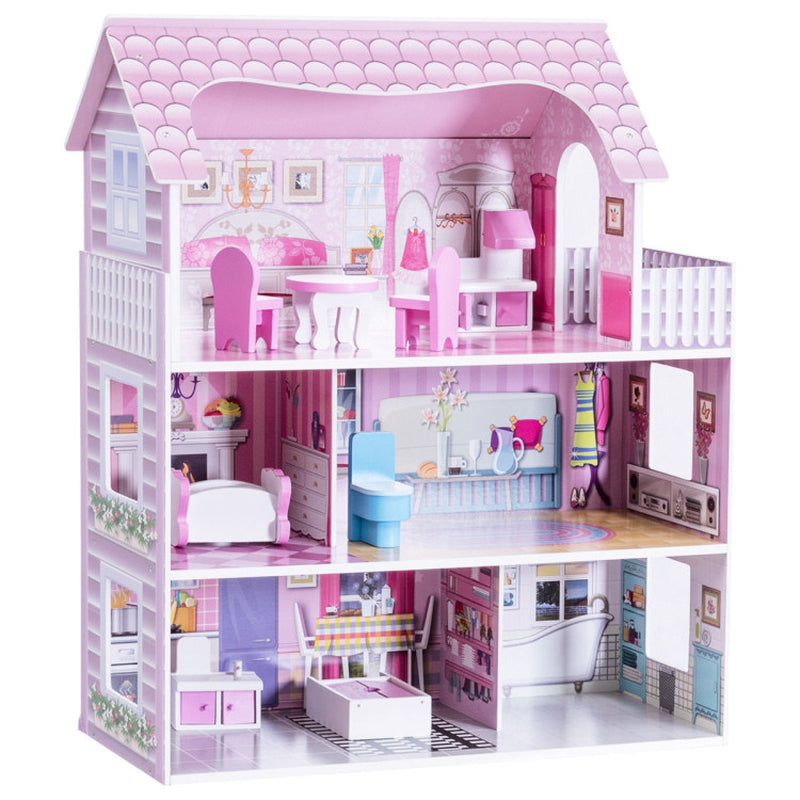 28-Inch Dollhouse with Furniture in Elegant Pink Design