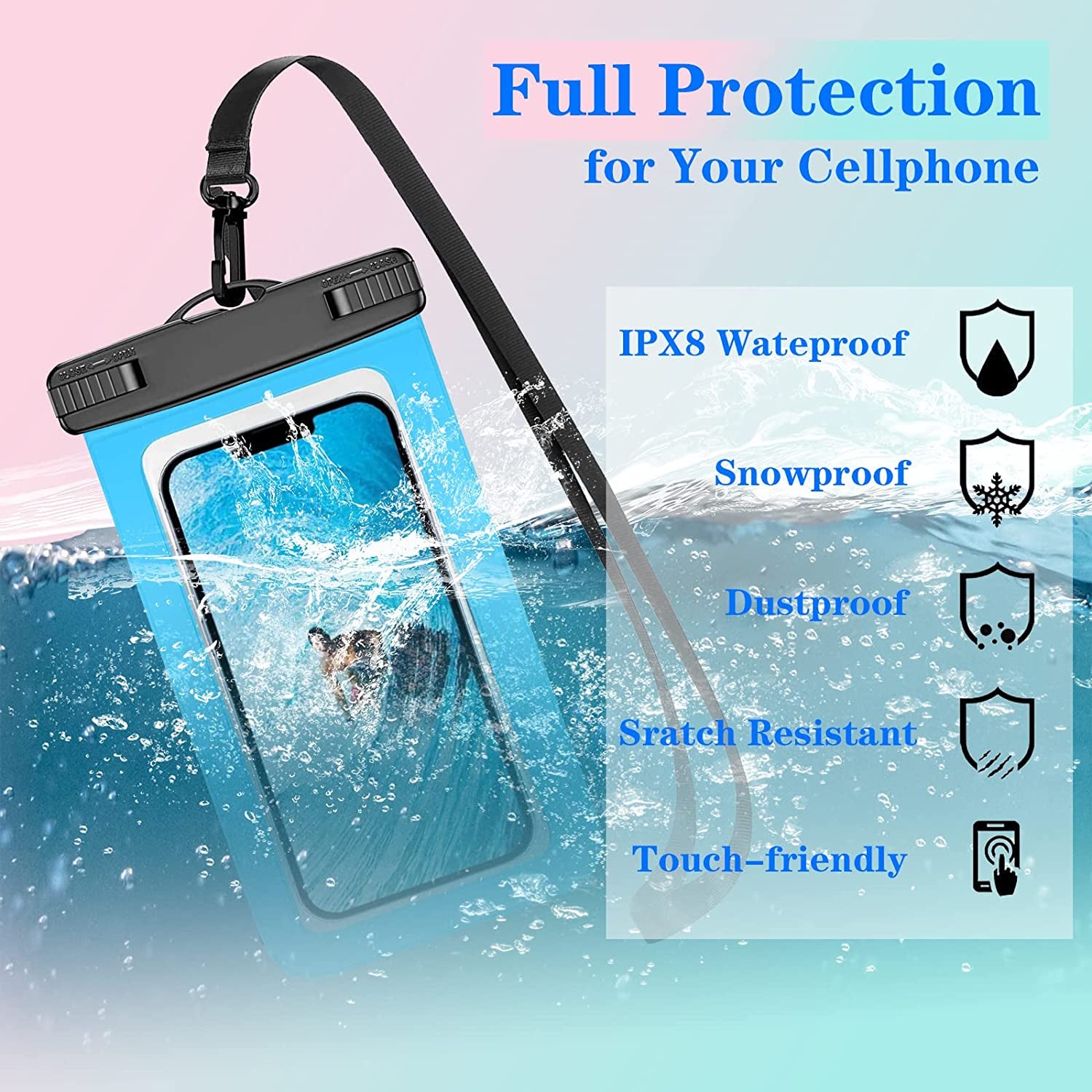 Set of 4 Multicolor Universal Waterproof Cases - Compatible with iPhone, Samsung Galaxy, Up to 7.5" - IPX8 Certified Cellphone Dry Bags