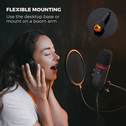 Professional USB Condenser Microphone for Gaming, Streaming, and Studio Recording - Compatible with Pc, Laptop, Phone, Ps4/5 - USB Type C Plug and Play – Headphone Output, Volume Control, LED Mute Button