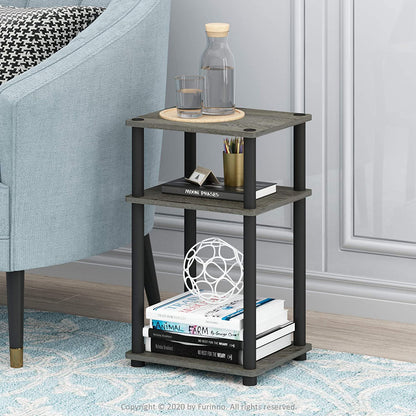 Just 3-Tier Turn-N-Tube End Table / Side Table / Night Stand / Bedside Table with Plastic Poles, 2-Pack, French Oak Grey/Black