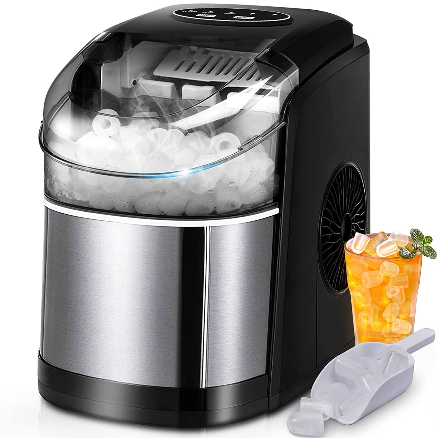 Countertop Ice Maker, Ice Maker Machine for Countertop 9 Ice Ready in 6 Mins, 26Lbs/24H, Self-Cleaning Function, Portable Ice Maker with Ice Scoop & Basket for Home/Party/Camping (Black)