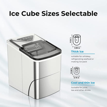 Portable Self-Cleaning Countertop Ice Maker with 9 Pebble Ice Cubes in 6 Minutes - 26Lbs Capacity - Ideal for Home, Bar, Camping, and RV (Silver)